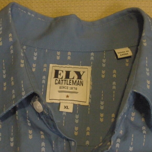 Ely Cattleman Mens Pearl Snap Shirt Sz XL 100% Cotton Blue W/ Arrows Long Sleeve - Picture 6 of 10